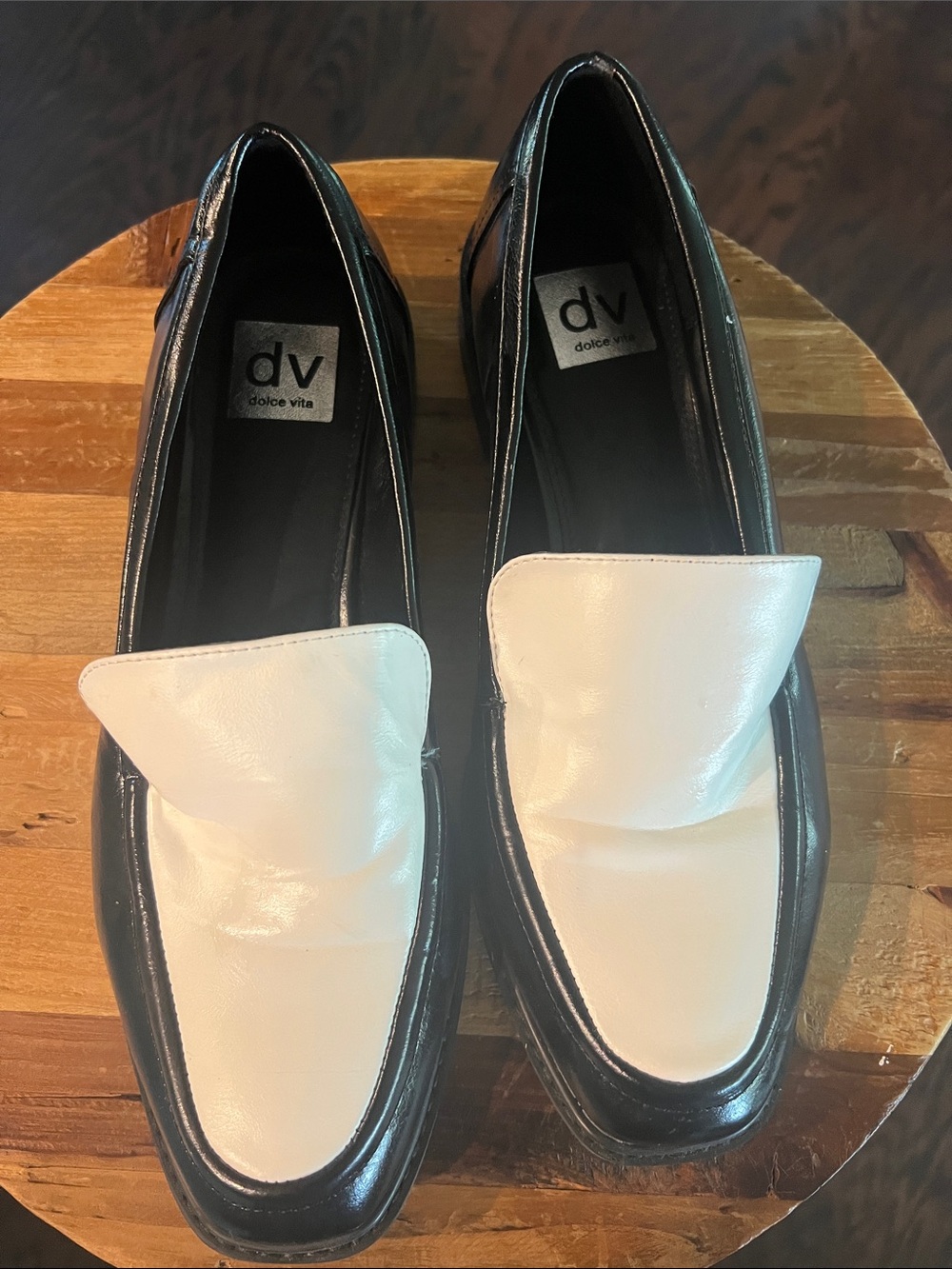 Dolce Vita Two-Tone Black and White Leather Slip-On Loafers